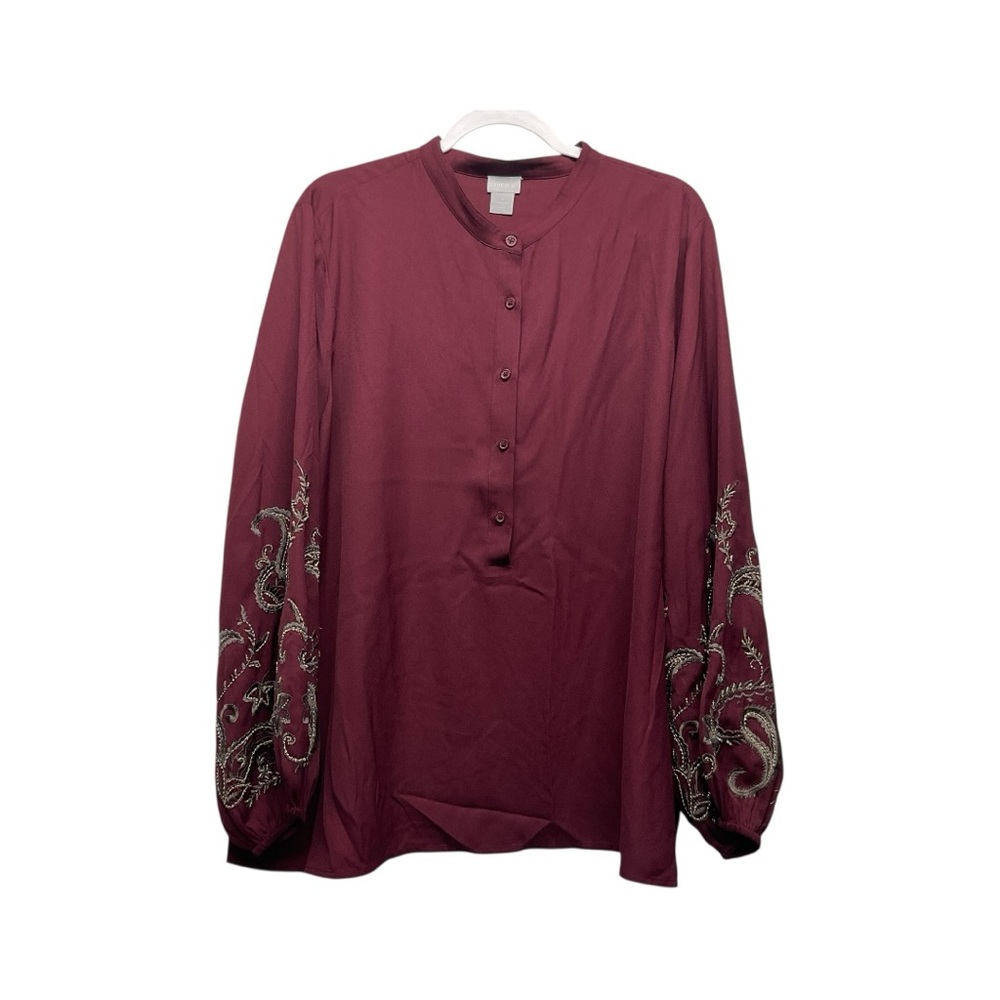Chico’s Embellished Sleeve Pullover Top Color Deep Chianti Sz 4(US 20) Bohemian